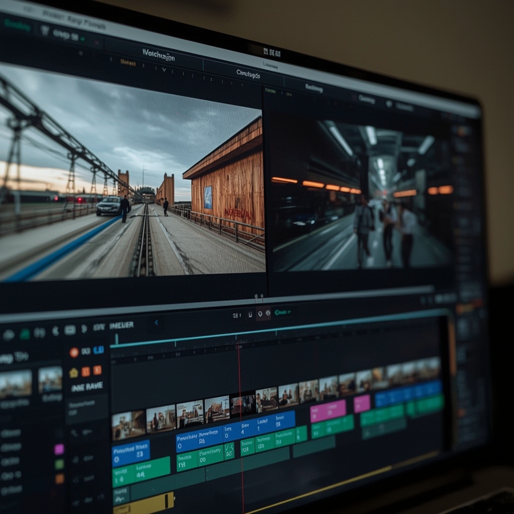 revolutionizing - An editor's timeline showing a complex AI-powered transition between two scenes, demonstrating seamless ble