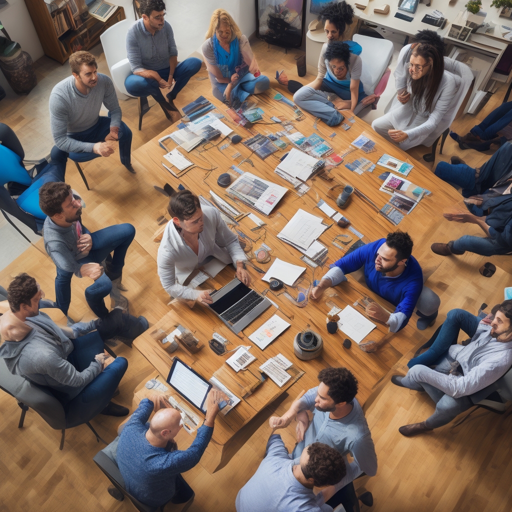 unlocking - High-energy creative team brainstorming in a vibrant, modern office filled with digital screens displaying dynami