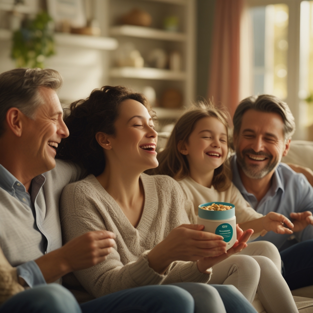 unlocking - An emotionally engaging scene from a brand story video showing a family enjoying a product in a cozy, well-lit li