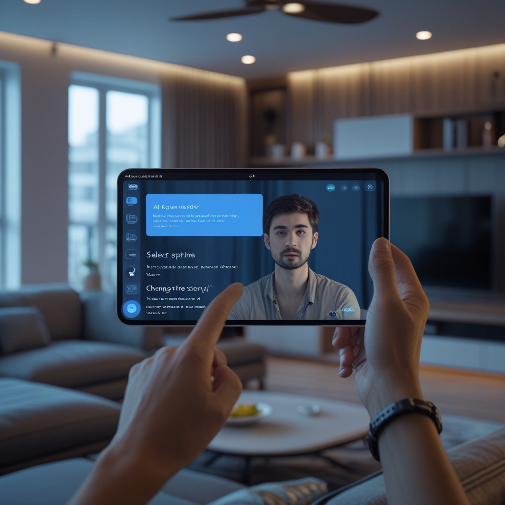revolutionizing - an interactive AI-powered video showing a viewer selecting options from a digital menu embedded in the vide