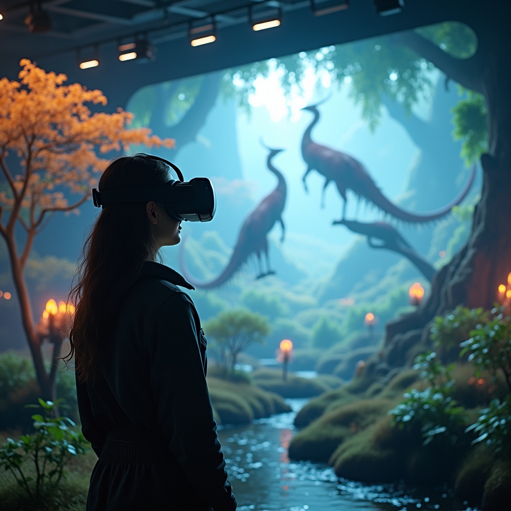 revolutionizing - An immersive virtual reality film experience showing a viewer wearing a VR headset, interacting with a vivi