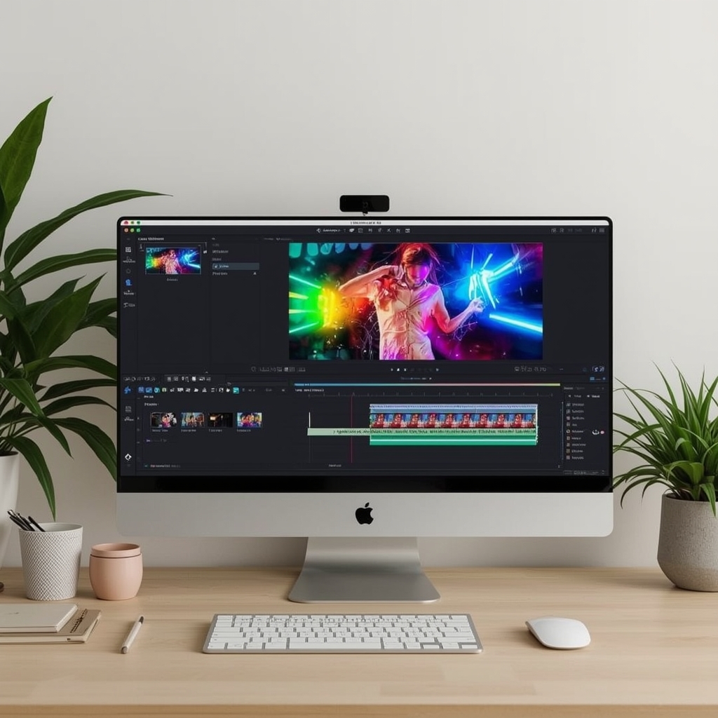 revolutionizing - AI-powered editing software on a computer screen, showcasing the transformation of a basic video into a vis