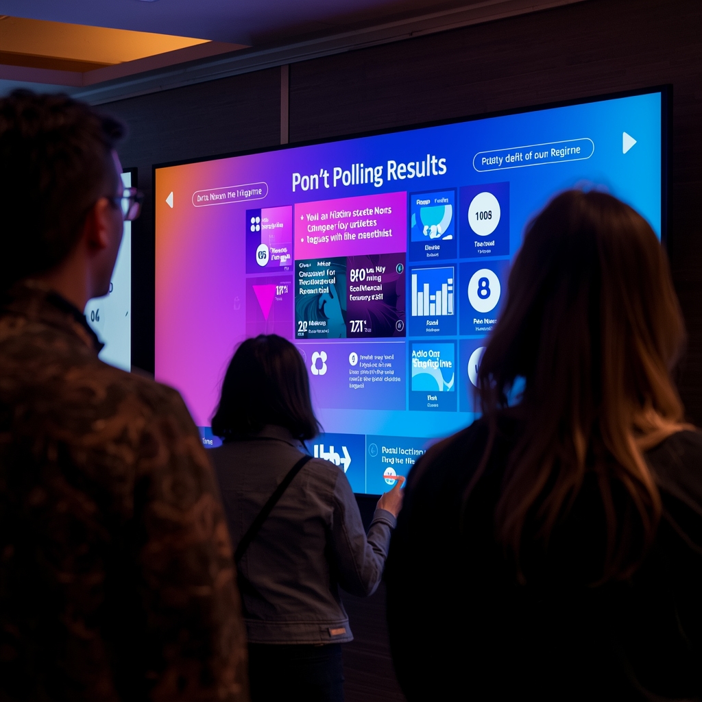 unlock - interactive video screen showing real-time polling results, vibrant graphics, modern interface design, users interac