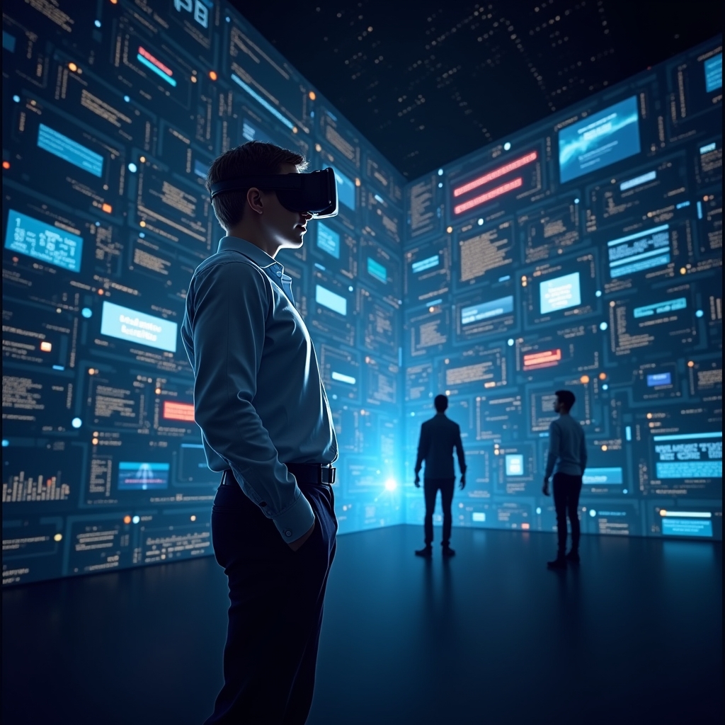 unlocking - virtual reality marketing experience with users selecting options, interactive storyline paths displayed in a hig