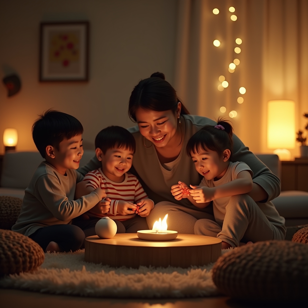 unlocking - an emotionally compelling AI-generated video scene showing a family enjoying a product in their cozy, well-lit li
