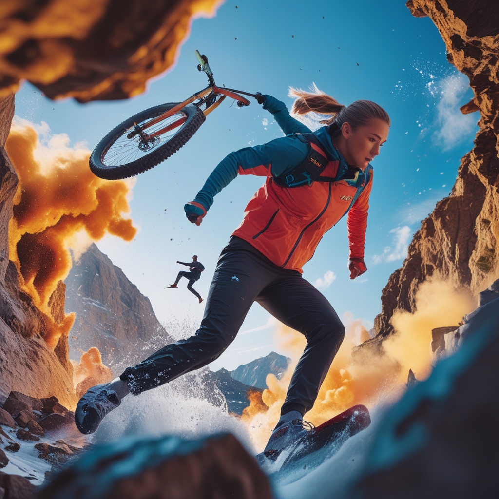 unlocking - dynamic AI-generated video showcasing a high-energy sports brand campaign, featuring athletes performing in extre