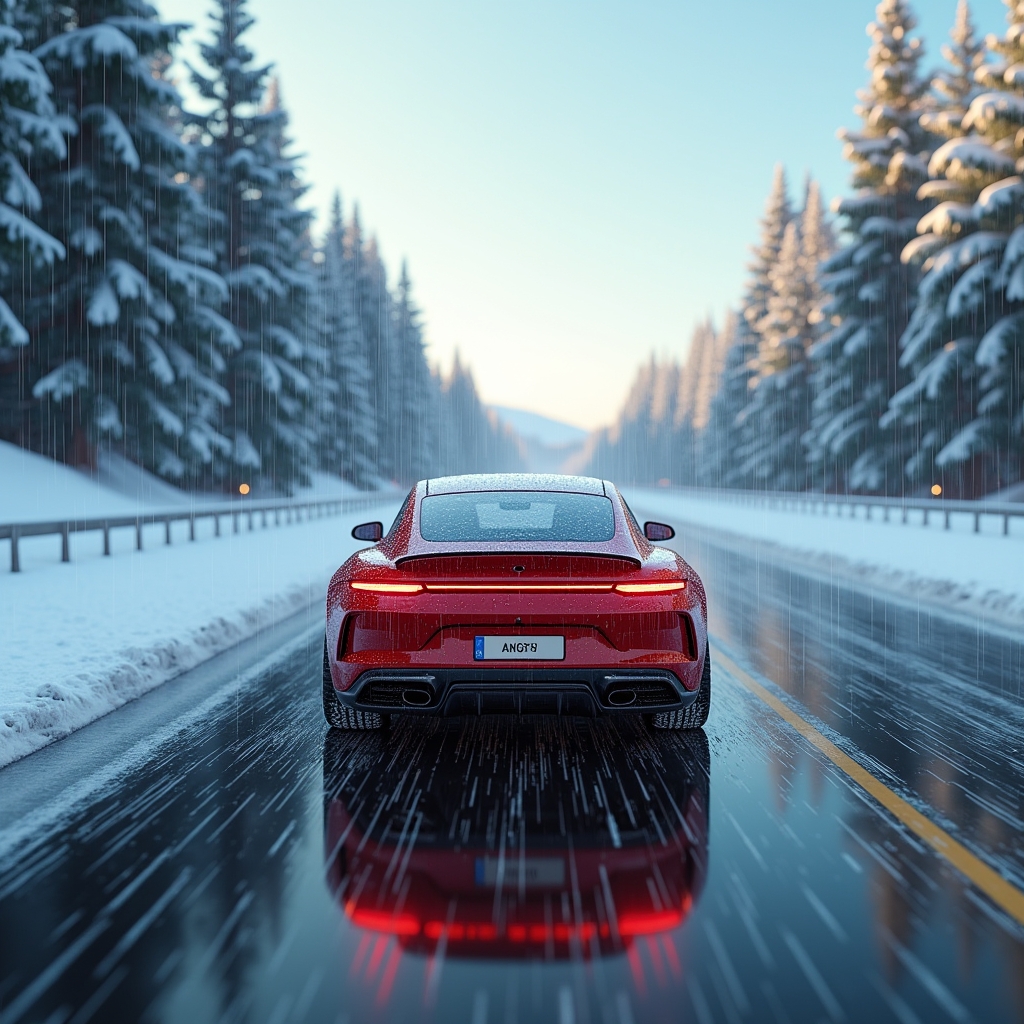 revolutionizing - dynamic and interactive AI-generated video of a car in various simulated environments like rain, snow, and