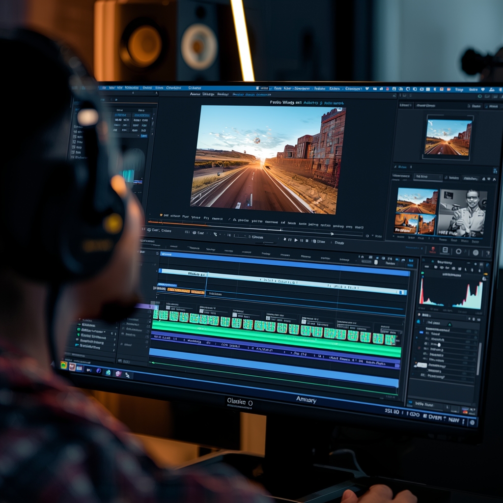 unlock - An AI editing software interface with advanced features and tools displayed, a user fine-tuning video elements, slee