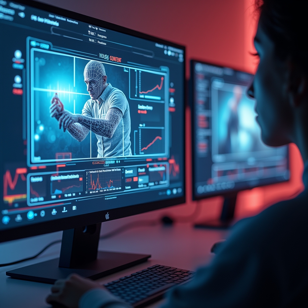 revolutionizing - An interactive digital interface showcasing personalized video content generation, featuring AI suggestions
