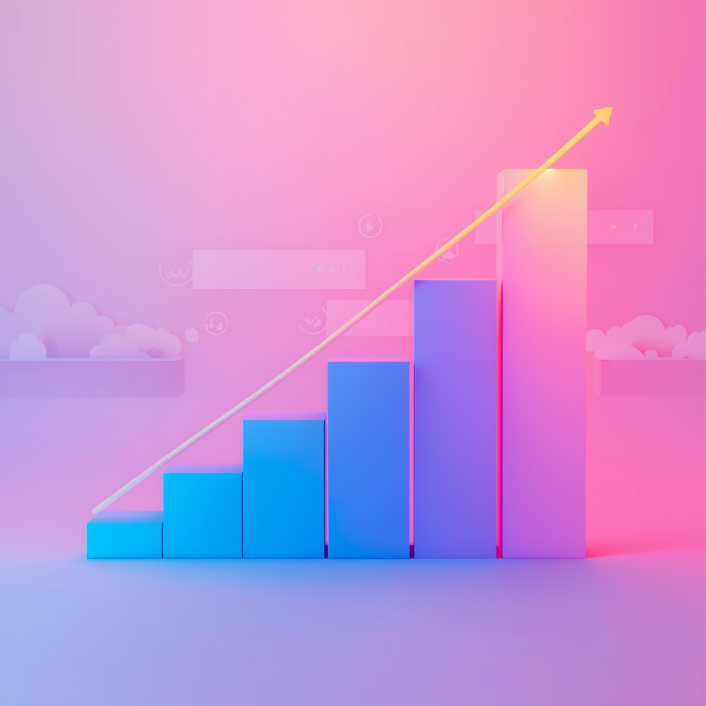 revolutionize - animated graph showing rising engagement metrics, interactive elements like polls and videos in the backgroun