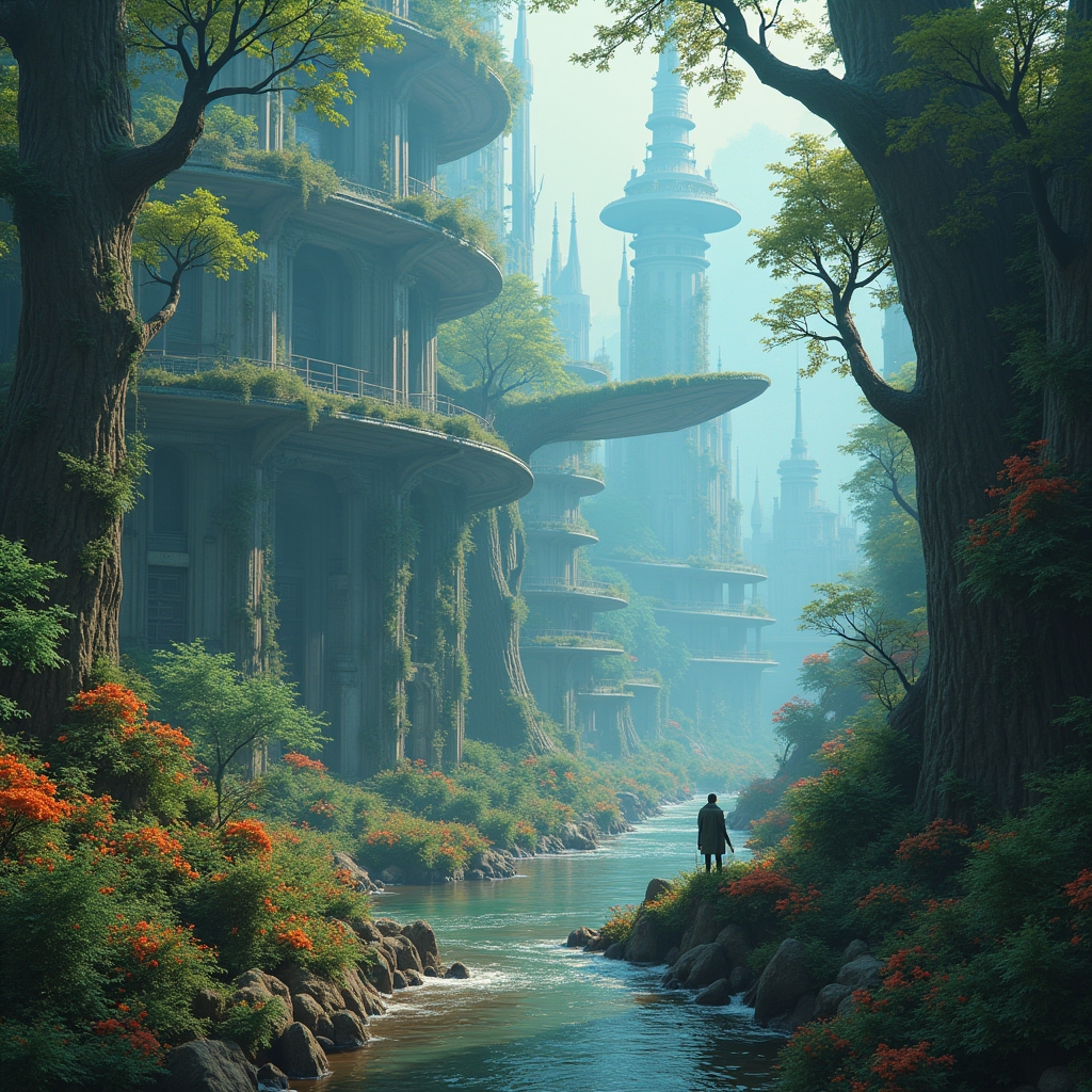 revolutionizing - Visionary AI-generated scene depicting a complex, multilayered narrative with intricate visual effects, sho