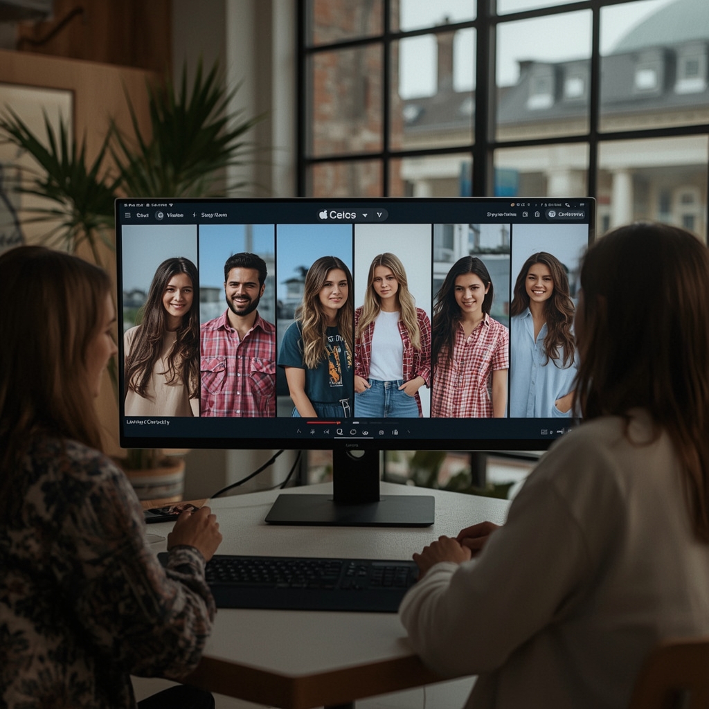 revolutionizing - an advertising team using AI video creation software to design multiple ad variations, showing a split scre