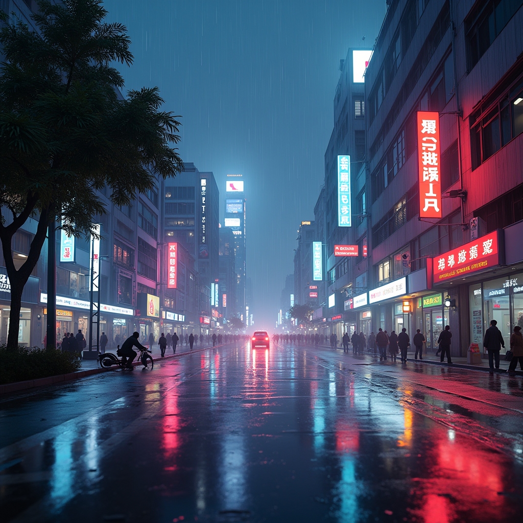 unlock - ultra-realistic AI-generated cityscape at night with neon lights and hyper-detailed textures, reflecting in a rain-s
