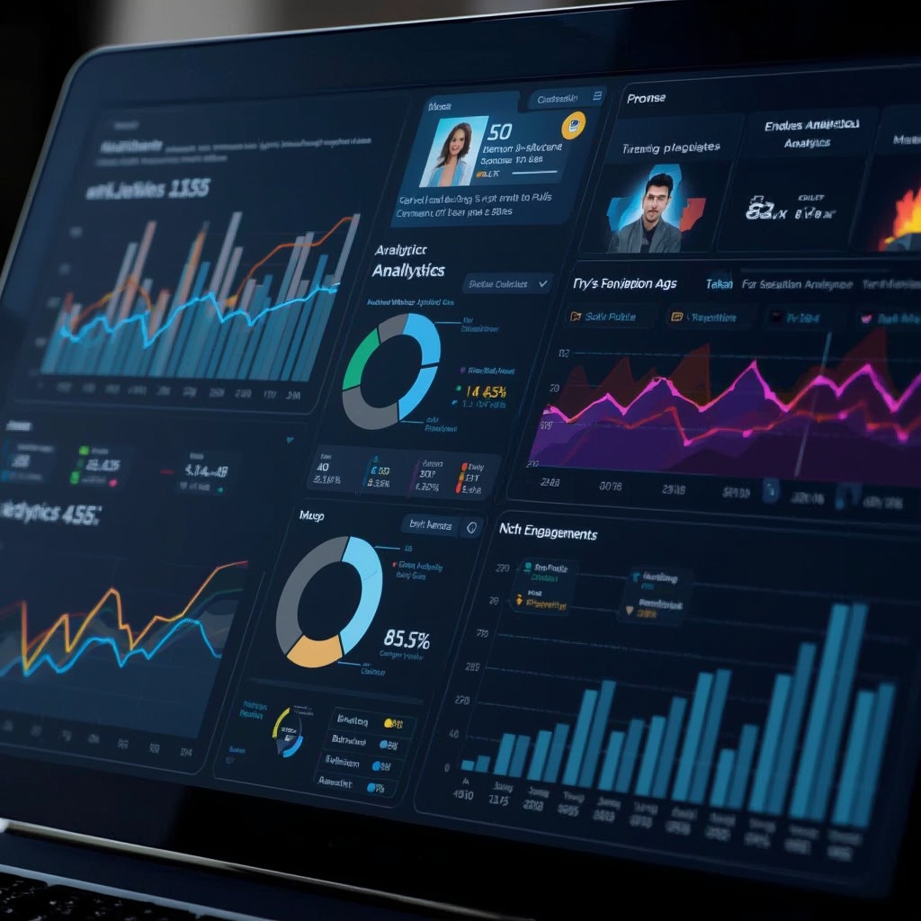 revolutionizing - interactive dashboard displaying real-time video analytics with graphs, heat maps, and engagement metrics,