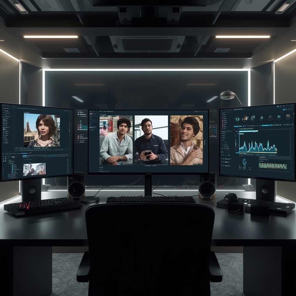revolutionize - an AI-powered editing suite showcasing a digital interface with advanced tools and features for video generat