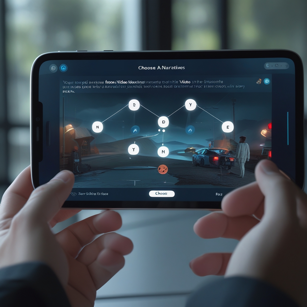 unlocking - an interactive AI-generated video showing a branching narrative where viewers choose different story paths, displ