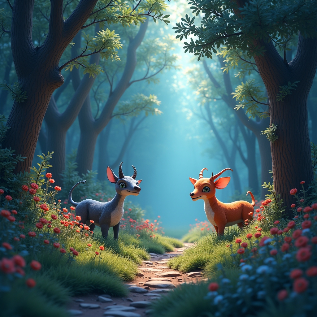 revolutionizing - real-time rendering of a fantastical scene with AI, showcasing a vivid, enchanted forest with magical creat