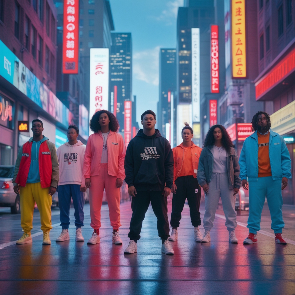 revolutionizing - High-energy AI-generated video campaign, featuring diverse characters in dynamic urban settings, showcasing