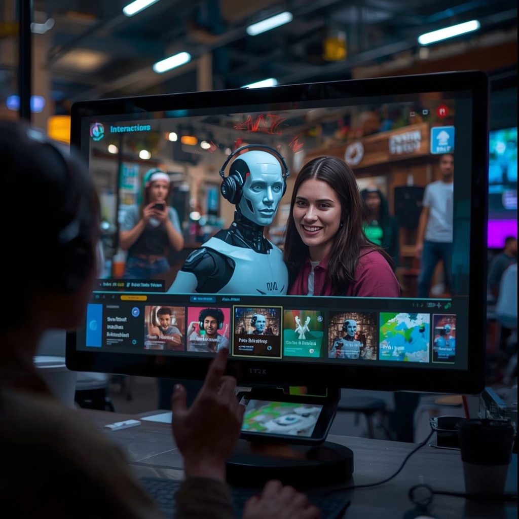 revolutionizing - interactive AI video content showing a viewer making choices that affect the storyline, modern interface, v