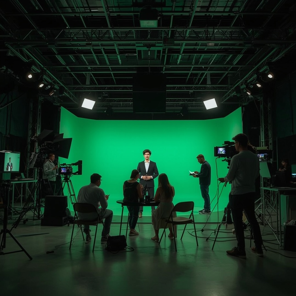 revolutionizing - Behind the scenes of an AI-driven video shoot featuring a virtual avatar that looks like a real human, set