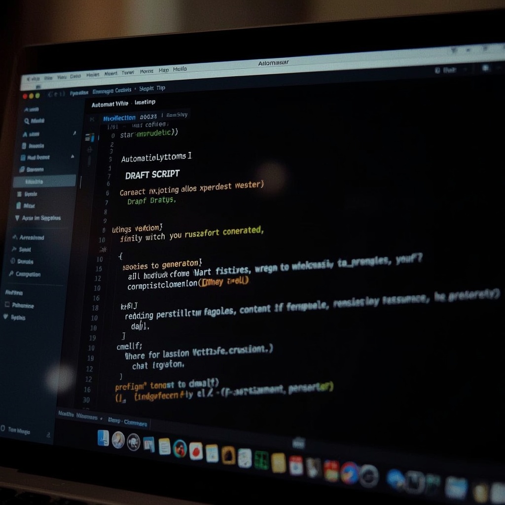 revolutionizing - AI scriptwriting software interface on a computer screen showing a draft script being automatically generat