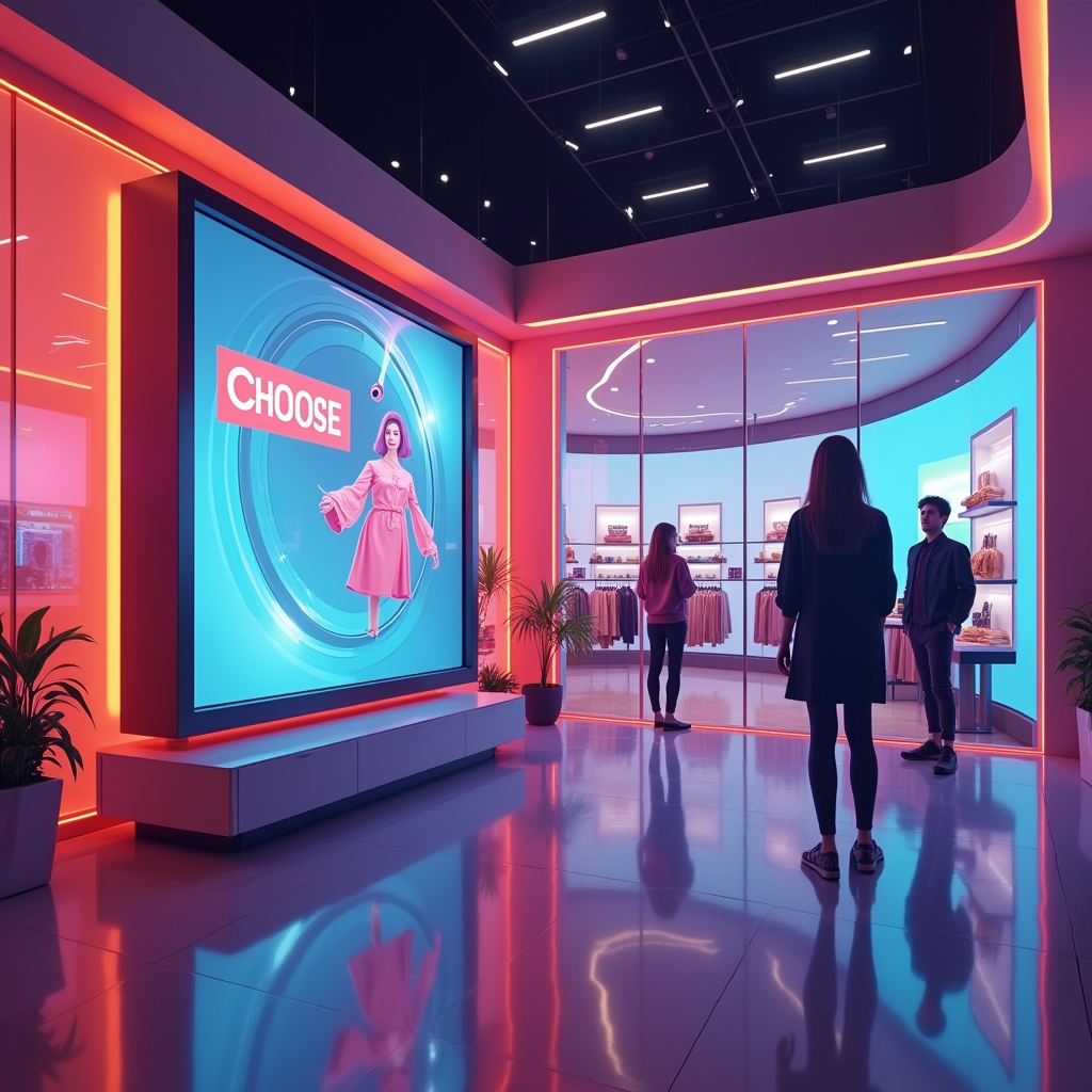 revolutionizing - interactive AI-driven video showcasing a choose-your-own-adventure story in a shopping scenario, viewers se