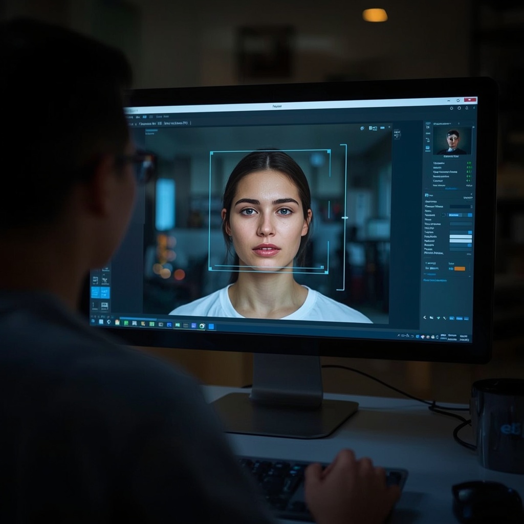 revolutionizing - An AI software interface on a computer screen showing emotion recognition technology at work, analyzing a v
