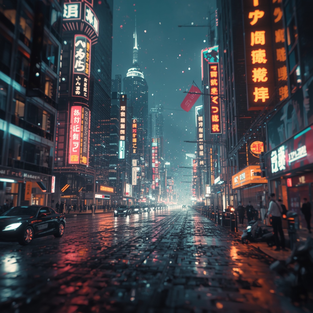 unlocking - surreal AI-generated film scene with futuristic cityscape, neon lights, and holographic elements, showcasing adva