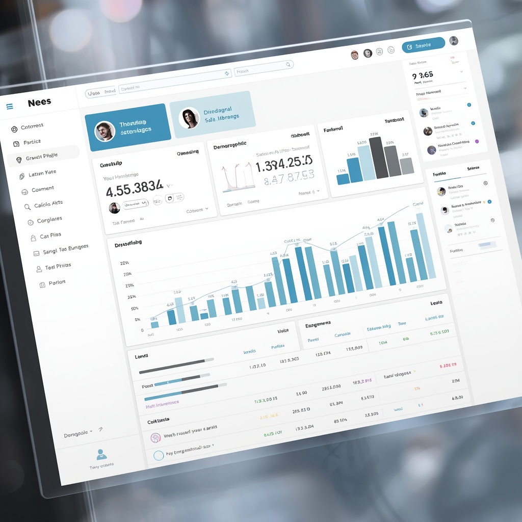 unlocking - Elegant presentation of a digital influencer analytics dashboard, displaying growth metrics, engagement rates, an